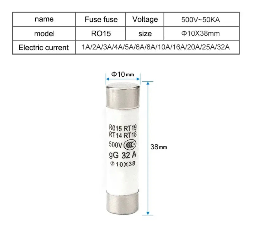 10pcs 1038 Ceramic fuse Fast blow Ceramic Fuse 10x38 Fuse 1A 2A 3A 4A 5A 6A 10A 16A 20A 25A 32A 380V RO15 RT18 RT14