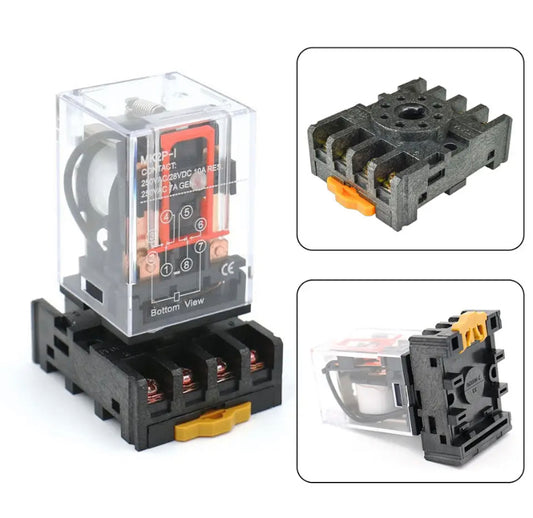 Intermediate relay MK2P-I MK2P small electromagnetic relay with socket base 8PIN PF083A DC12V DC24V AC110V AC220V - gravax.store