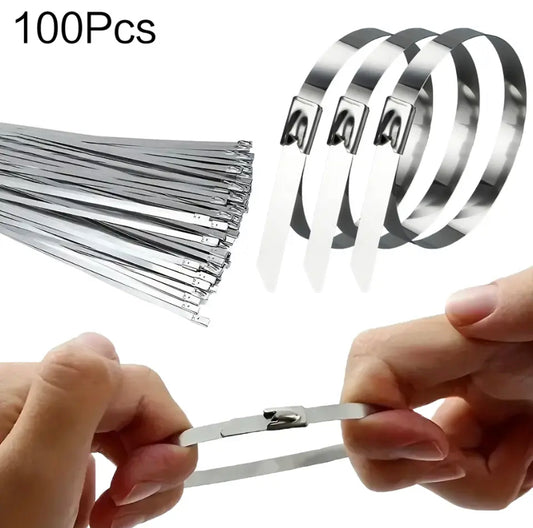 100Pcs 304 Stainless Steel Cable Ties Width 4.6mm Heavy Duty Self-Locking Multi-Purpose Metal Exhaust Wrap 100/150/200/250/300mm