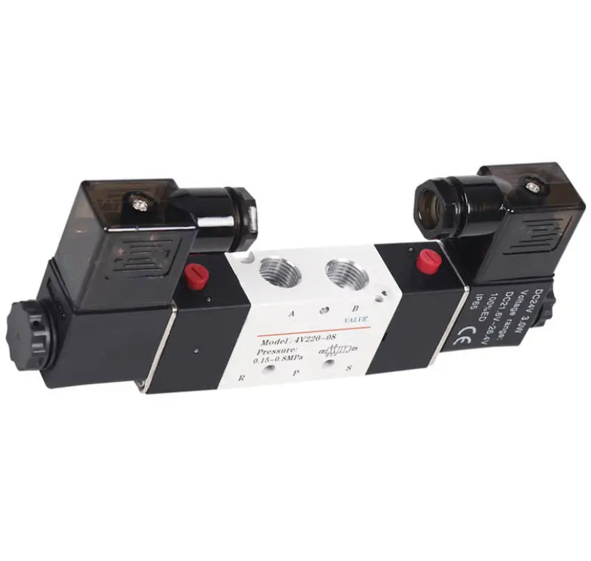 1/4'' BSP 1/4 Inch 4V220-08 5 Ways 2 Positions Pneumatic Air Solenoid Valve Double Head DC 12V 24V AC 110V 220V