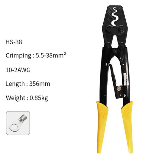 HS-38 Japanese Style Ratchet Crimping Pliers forTerminal 5.5-38mm² 10-2AWG，Hand Crimper Tools for Non Insulated Connectors