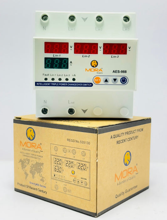 MORA 3 phase 3P+N Din rail phase selector adjustable Over and Under Voltage current protection Monitor Relays Protector