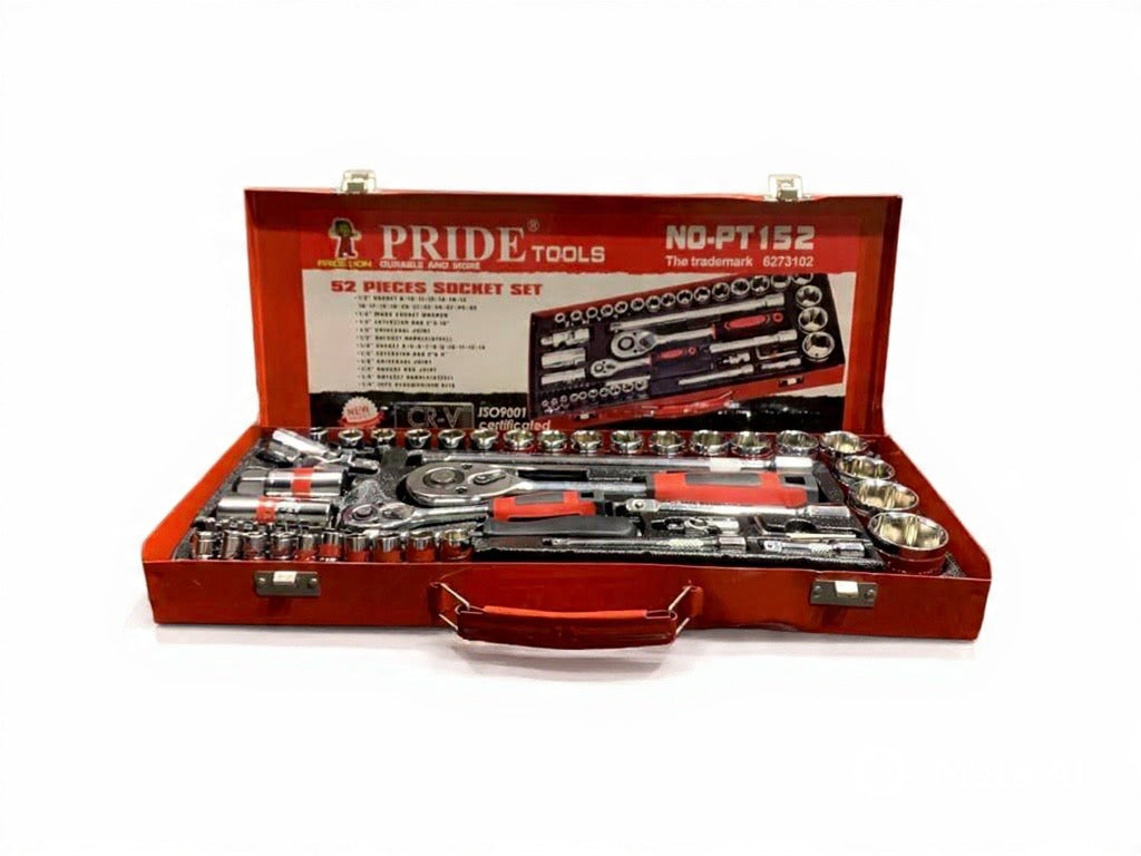 PRIDE 52PCS Professional Drive Socket Socket Set, 1/4-Inch & 1/2-Inch Metric Socket and Ratchet Wrench Set with Extension Bar, Upgrade Compact Tool Set