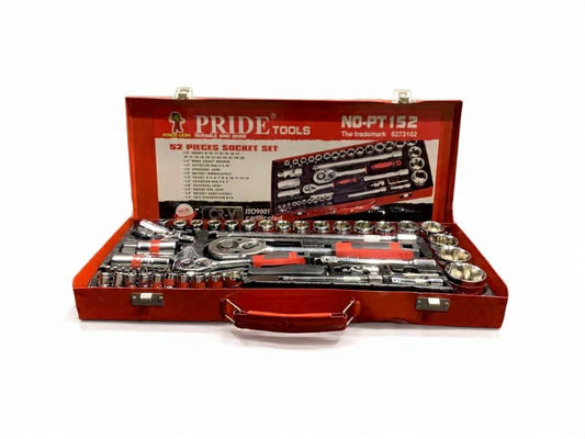 PRIDE 52PCS Professional Drive Socket Socket Set, 1/4-Inch & 1/2-Inch Metric Socket and Ratchet Wrench Set with Extension Bar, Upgrade Compact Tool Set