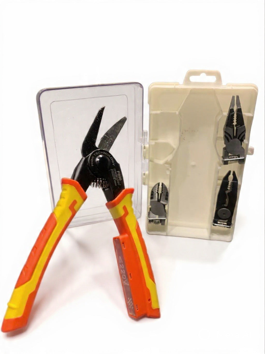 5 in 1 multifunctional NCV Pliers Tool Kit With 5 Interchangeable Heads Special For Electricians Combination Lineman Pliers,Cable Cutting,Wire Stripping,Crimping Tools,Sheet Metal Shear with Storage Box