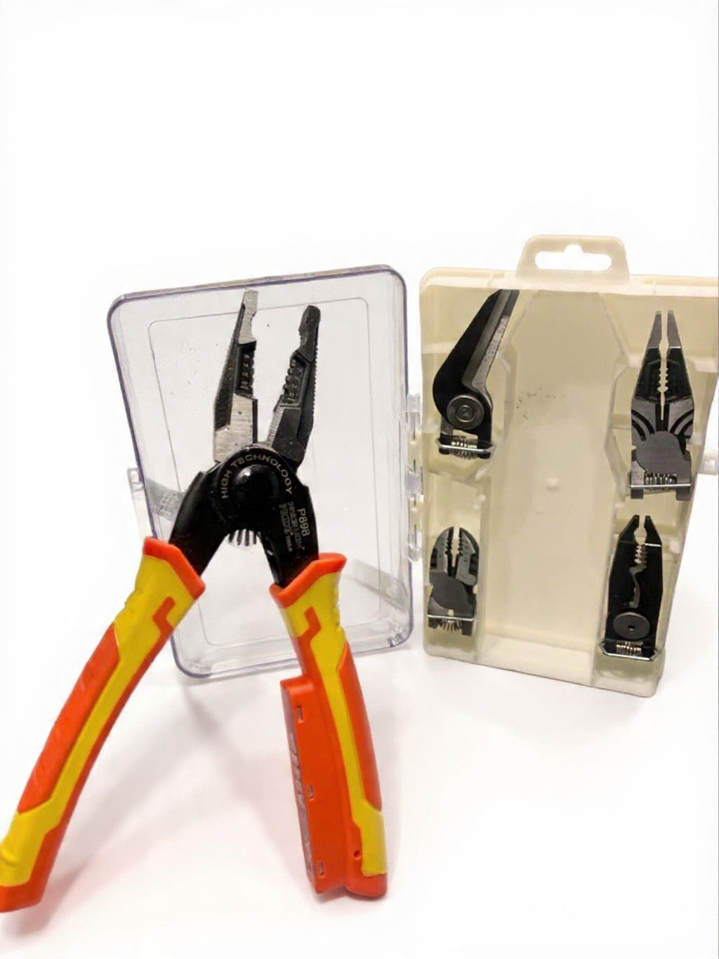 5 in 1 multifunctional NCV Pliers Tool Kit With 5 Interchangeable Heads Special For Electricians Combination Lineman Pliers,Cable Cutting,Wire Stripping,Crimping Tools,Sheet Metal Shear with Storage Box