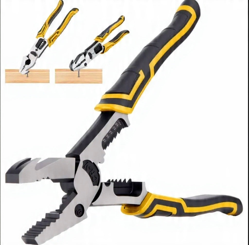 Robust Lineman Pliers, a Versatile 7-In-1 Tool Featuring a Wire Cutter, Crimper, Stripper, And Nail Puller | 22.86cm CRV Combination Pliers Designed for Gripping, Cutting, Stripping, And Hammering | Multi-Functional Hand Tools