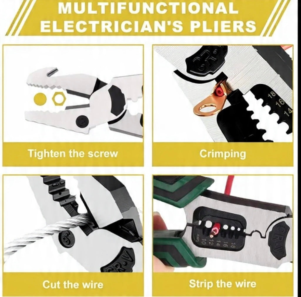 Robust Lineman Pliers, a Versatile 7-In-1 Tool Featuring a Wire Cutter, Crimper, Stripper, And Nail Puller | 22.86cm CRV Combination Pliers Designed for Gripping, Cutting, Stripping, And Hammering | Multi-Functional Hand Tools