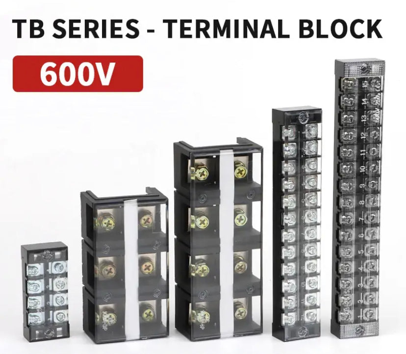 15-200A 600V Dual Row Barrier Screw Terminal Block Wire Connector TB Series 3 4 6 12 Positions Ways