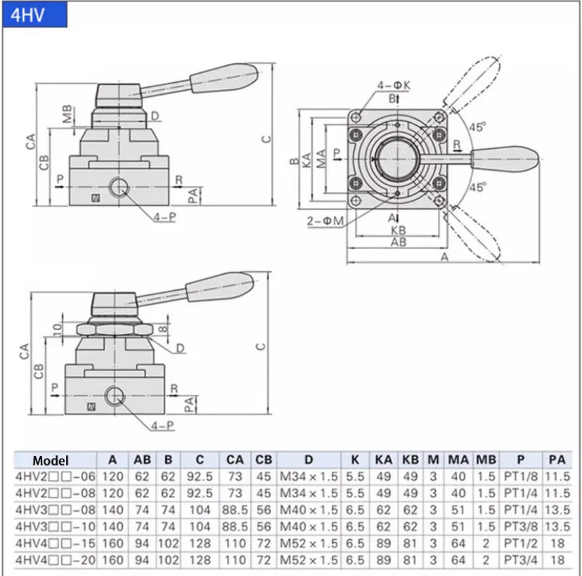 HV/K34R6/4HV Three-Position Four-Way Manual Reversing Air Valve Cylinder Control Hand Valve Pneumatic Switch Hand Valve