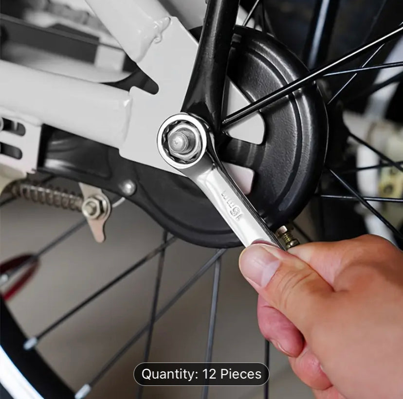 12 PCS Wrench Set with Roll-Up Pouch, 8-24mm,  15° Angled Open & 12-Point Box End Finish for Home & Workshop