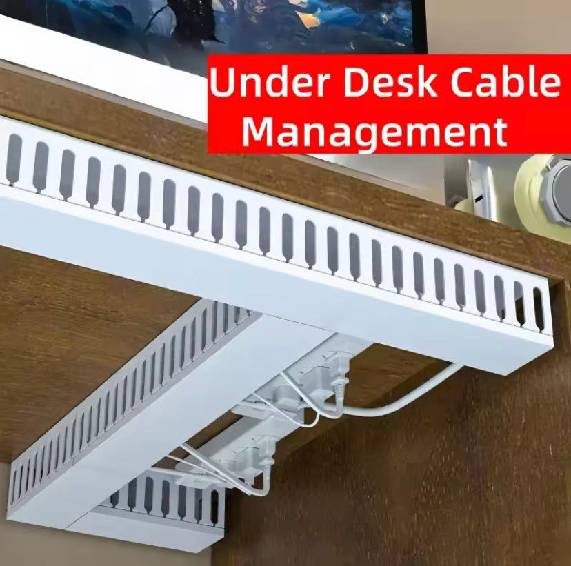 2pc Gray PVC Cable Management Raceway with Cover – Under Desk Wiring Conduit for TV, Computer, Power Cords – Durable Plastic Wire Tray for Clean Workspace Organization, Cable Organizers for Cords, Clutter Reduction, Functional Design, Secure Lid Feature,