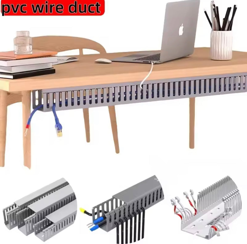 2pc Gray PVC Cable Management Raceway with Cover – Under Desk Wiring Conduit for TV, Computer, Power Cords – Durable Plastic Wire Tray for Clean Workspace Organization, Cable Organizers for Cords, Clutter Reduction, Functional Design, Secure Lid Feature,