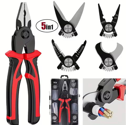 5 In 1 Multifunctional Pliers Replaceable Steel Wire Pliers Wire Stripping Interchangeable Head Tool Special For Electricians