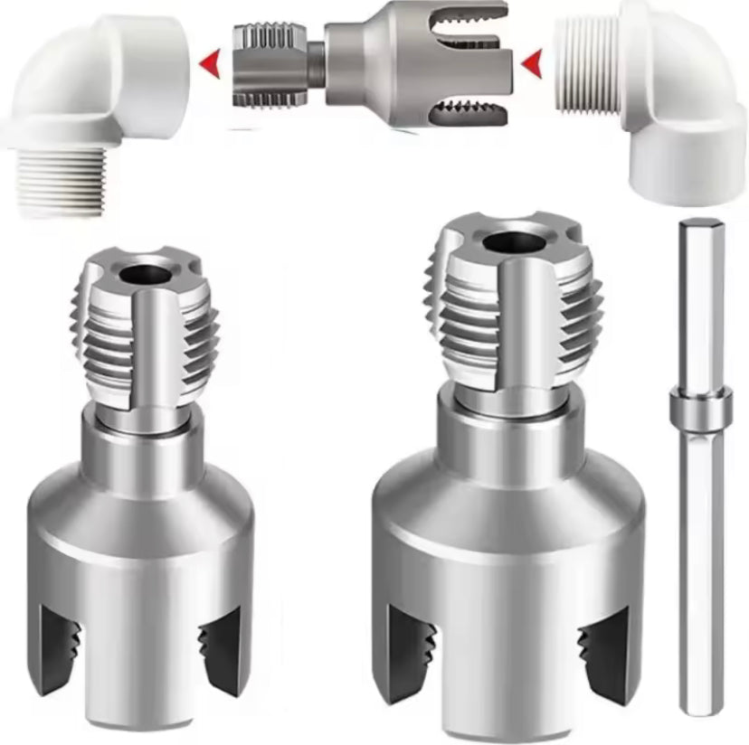 3PCS Pipe Thread Cutting Tool For 1/2 and 3/8 inch  Integrated Internal & External Pipe Threading Tool Electric Drill Compatible PVC Pipe Threader Kit