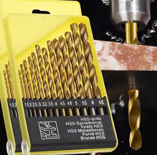 13PCS Steel Twist Drill Bits Set with Box Holder Round Handle Drill Bits for Glass Metal Tile Wood 1.5mm-6.5mm Power Drilling Tools