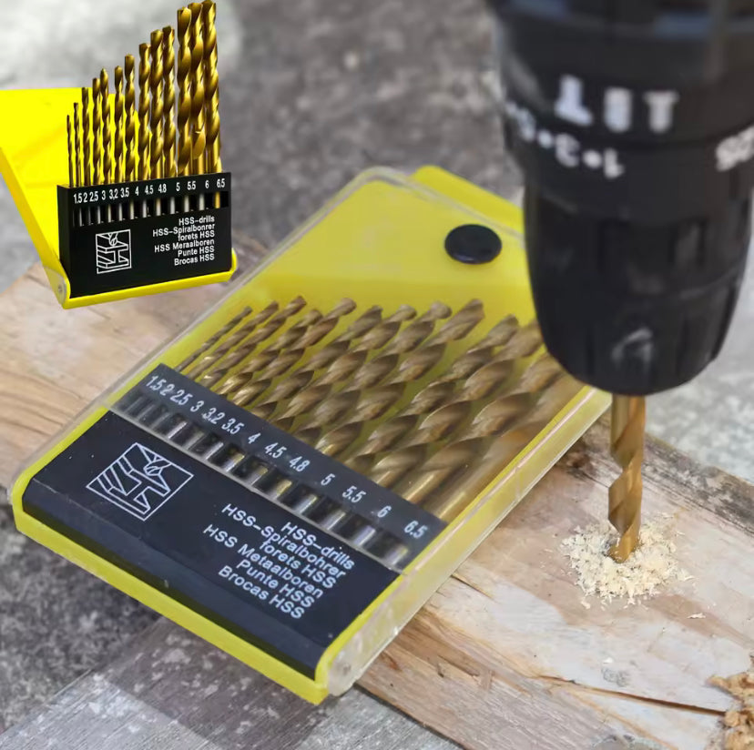 13PCS Steel Twist Drill Bits Set with Box Holder Round Handle Drill Bits for Glass Metal Tile Wood 1.5mm-6.5mm Power Drilling Tools