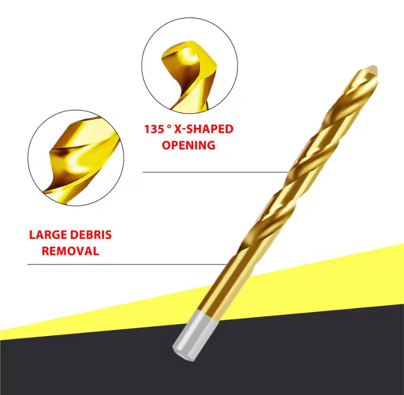13PCS Steel Twist Drill Bits Set with Box Holder Round Handle Drill Bits for Glass Metal Tile Wood 1.5mm-6.5mm Power Drilling Tools