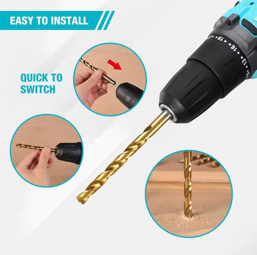 13PCS Steel Twist Drill Bits Set with Box Holder Round Handle Drill Bits for Glass Metal Tile Wood 1.5mm-6.5mm Power Drilling Tools
