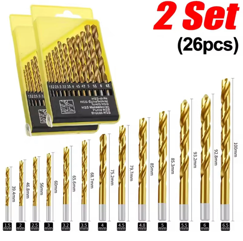 13PCS Steel Twist Drill Bits Set with Box Holder Round Handle Drill Bits for Glass Metal Tile Wood 1.5mm-6.5mm Power Drilling Tools