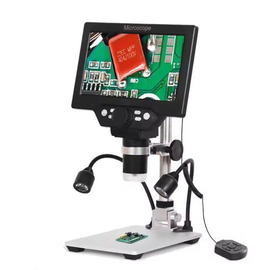 G1200 7-Inch Digital Microscope 1200x Continuous Zoom HD 12MP Industry Microscope Adjustable Stand Built-in Battery Magnifier