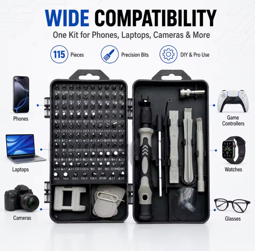 115-in-1 Precision Screwdriver Sets, Professional Repair Tool Kit for Electronics, Phone, Watch, Automotive Maintenance