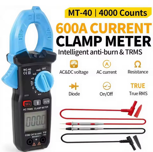 FNIRSI MC-40 Digital Clamp Meter AC DC Voltage 600V AC 600A Current Tester Diode NCV Ohm Test 6000 Counts True RMS Auto Range