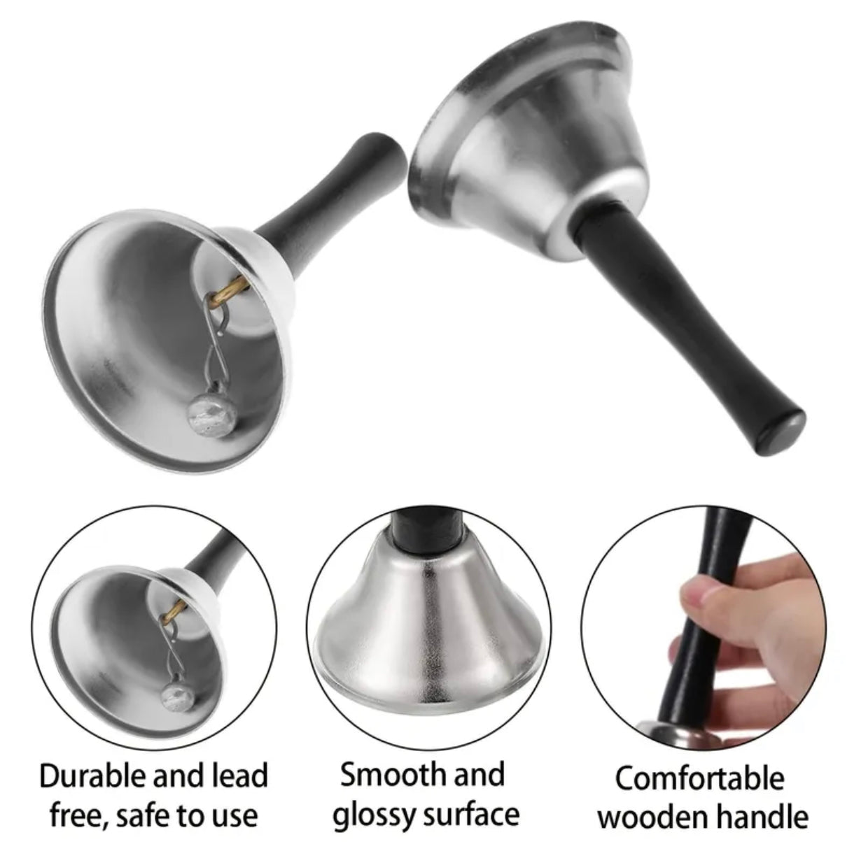 1pc Hand Bell, Classic Dinner Bell, Durable Hand Bell, Loud Call Bell, Service Bell for Weddings, School Classrooms, Service and Game Parties, Christmas