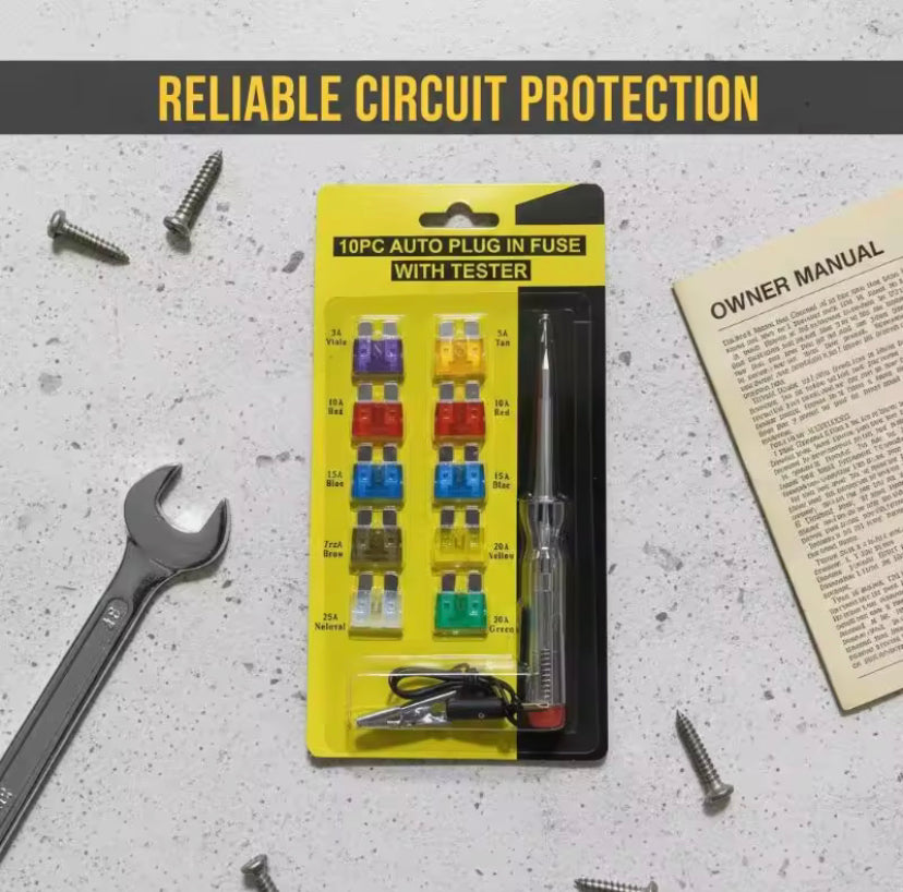 10PCS Car Insurance Fuse Kit Amplifier Clip Combination Car Blade Fuse Set with Inspection Circuit Electric Pen Fuse Repair Part