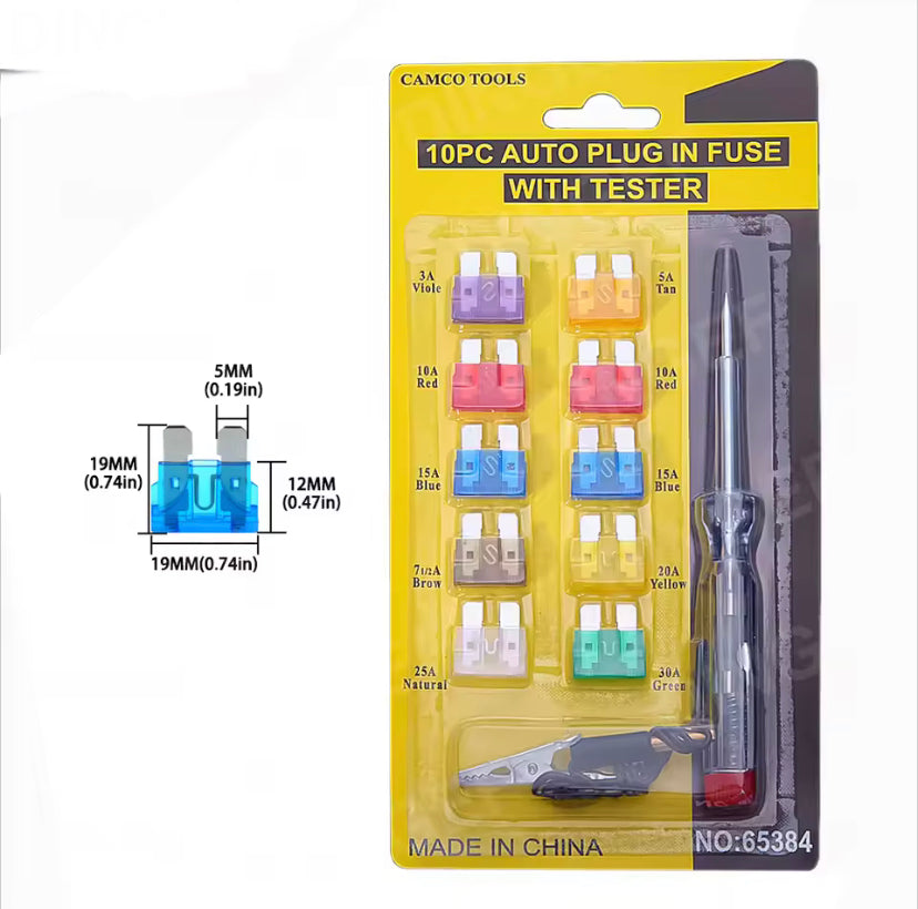 10PCS Car Insurance Fuse Kit Amplifier Clip Combination Car Blade Fuse Set with Inspection Circuit Electric Pen Fuse Repair Part