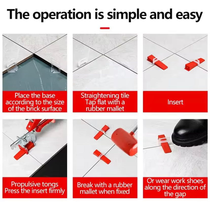 100PCS Floor Tile Leveling System Clips Spacers Straps Tile Piler Wadge Ceramic Tile Laying Leveling Construction Tools