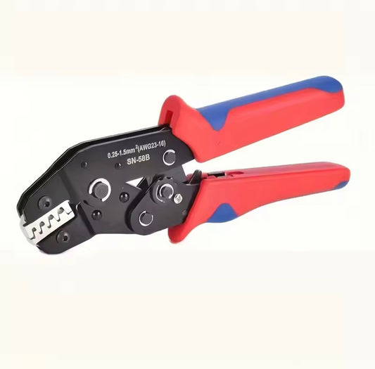 SN-58B Ratchet Crimper Tool for 0.25-1.5mm² AWG (24-16) - Compatible with Dupont, TE, JST, Molex Connectors - Black & Red Handle