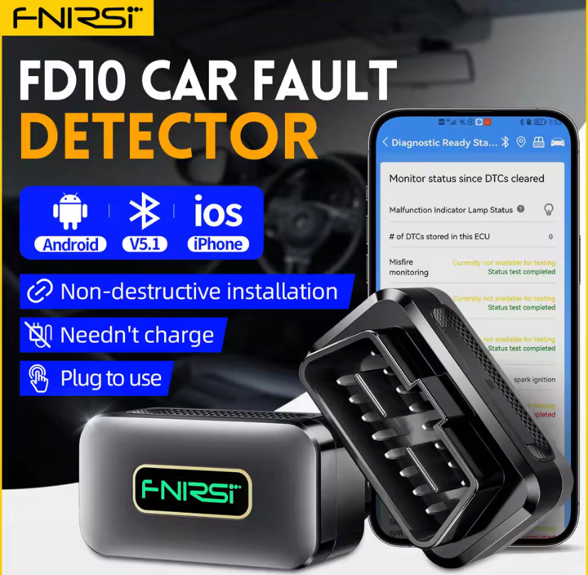 FNIRSI FD10 Car OBD2 Scanner 
Code Reader Clear Error OBD Diagnostic Tool IOS Android BluetoothV5.1 Check Engine Light Car Repair
