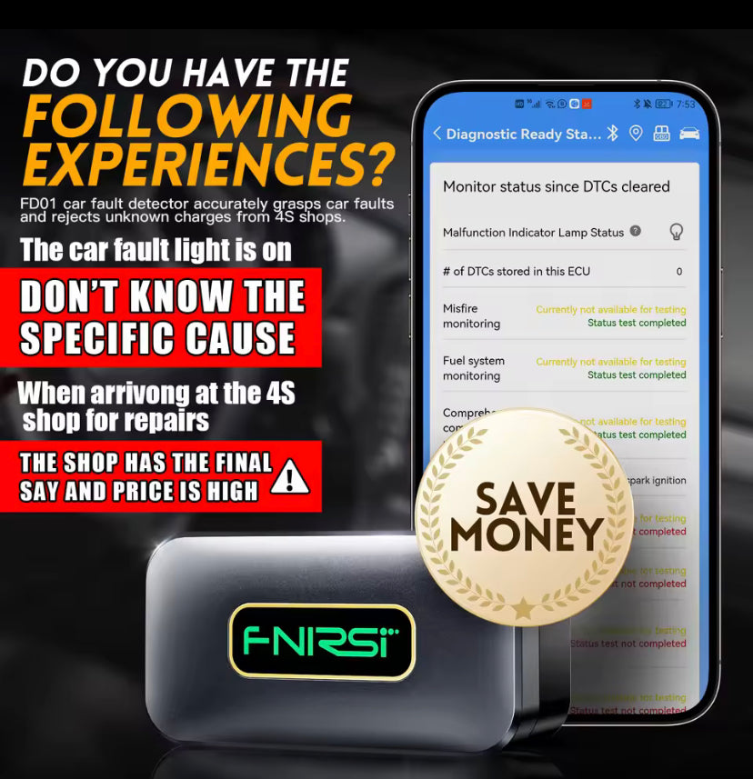 FNIRSI FD10 Car OBD2 Scanner 
Code Reader Clear Error OBD Diagnostic Tool IOS Android BluetoothV5.1 Check Engine Light Car Repair