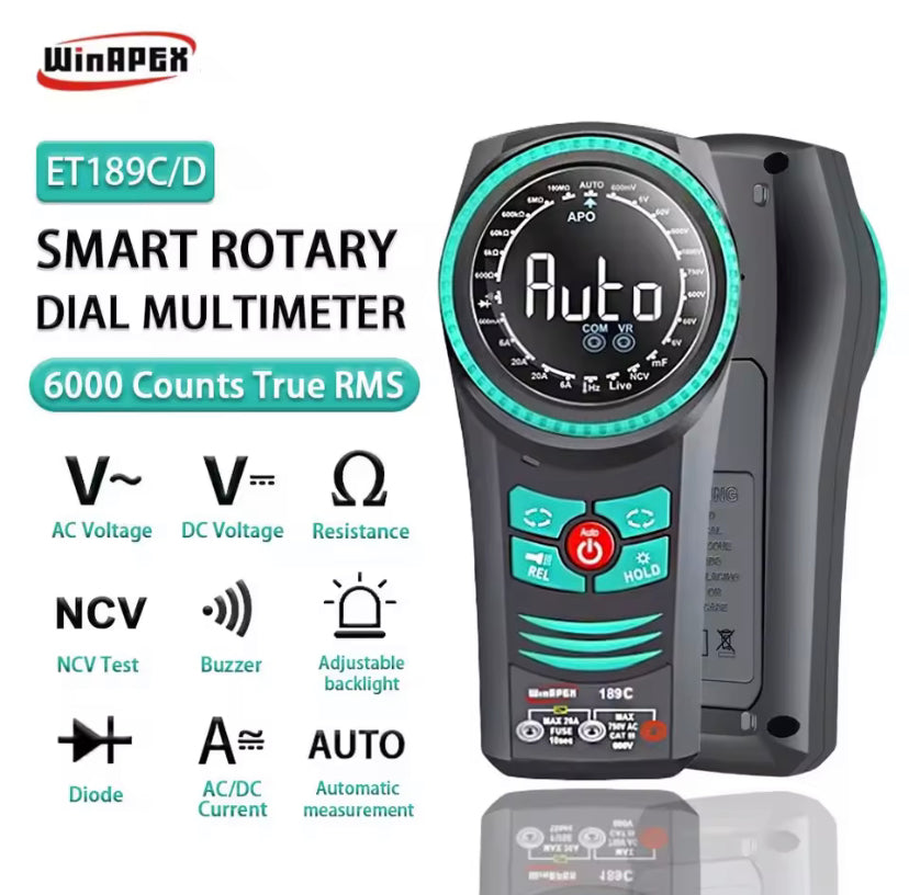 WINAPEX 189C/D Portable Rotary Dial Digital Multimeter AC DC Voltage Current Tester NCV Diode Capacitance Resistance Meter