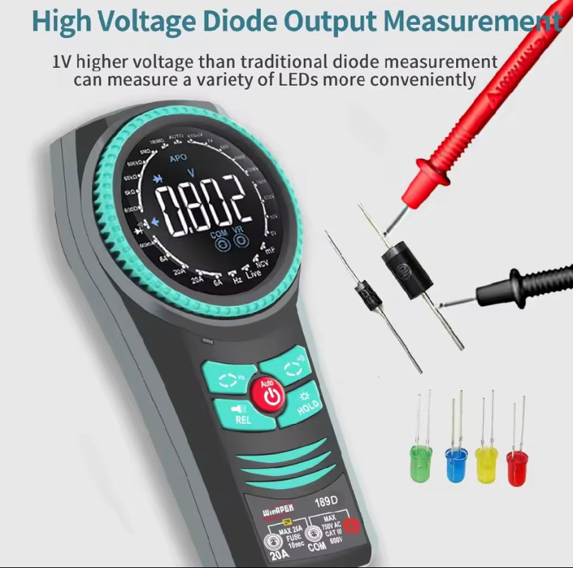 WINAPEX 189C/D Portable Rotary Dial Digital Multimeter AC DC Voltage Current Tester NCV Diode Capacitance Resistance Meter