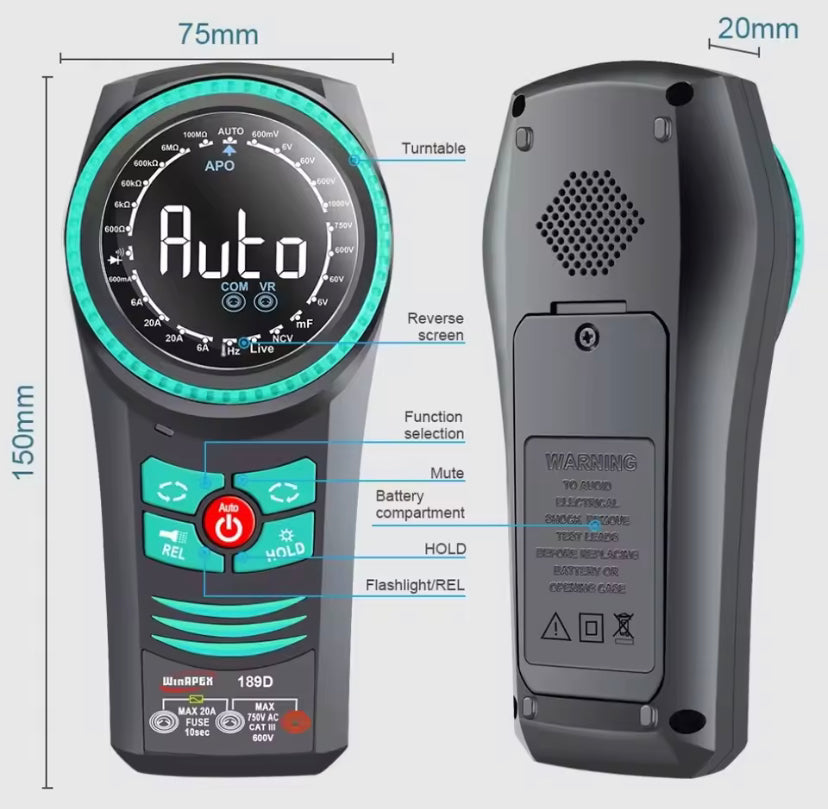WINAPEX 189C/D Portable Rotary Dial Digital Multimeter AC DC Voltage Current Tester NCV Diode Capacitance Resistance Meter