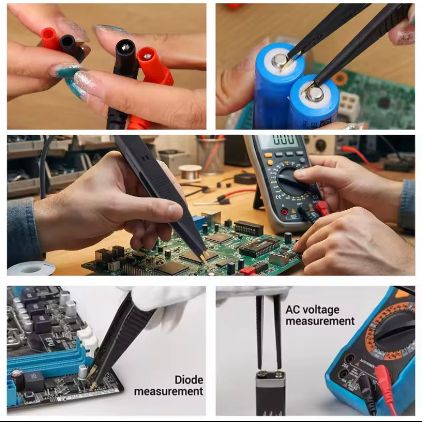 Multi-purpose SMD SMT Test Clamp Test Clip Lead Probe Digital Multimeter Meter Tweezer for IC Resistance Measurement Tweezers Type Patch Clamp