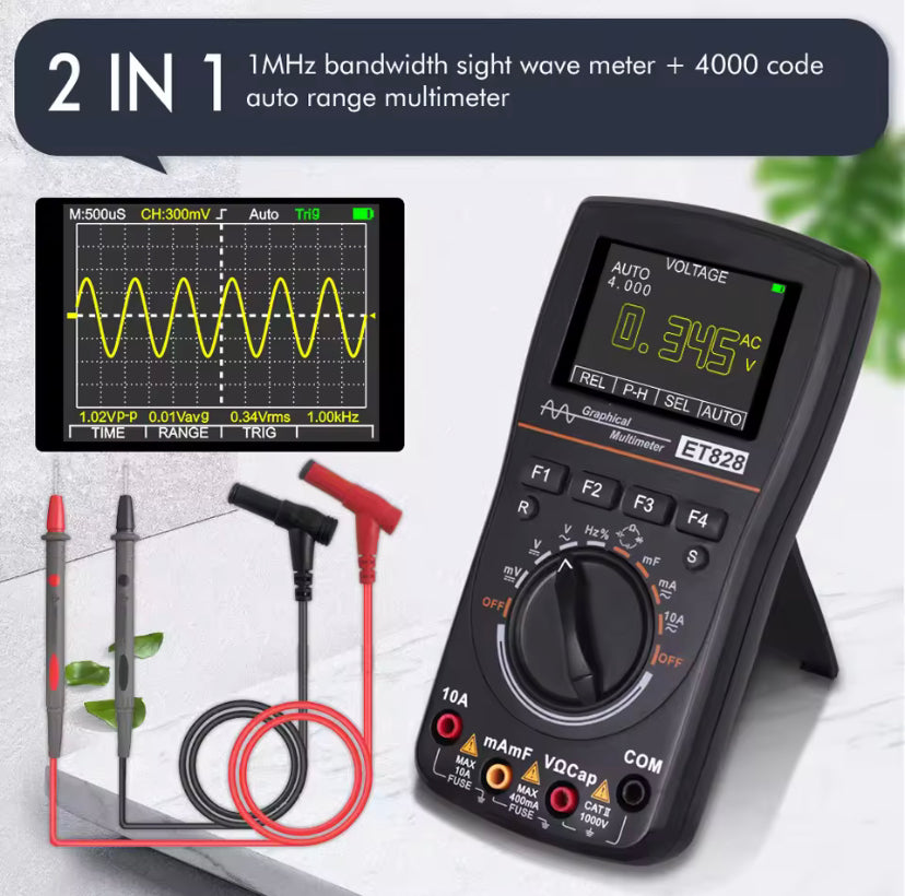ET828 Oscilloscope Multimeter Oscilloscope + Multimeter Two-in-one Sampling Rate 1MHZ 2.5MSPS
