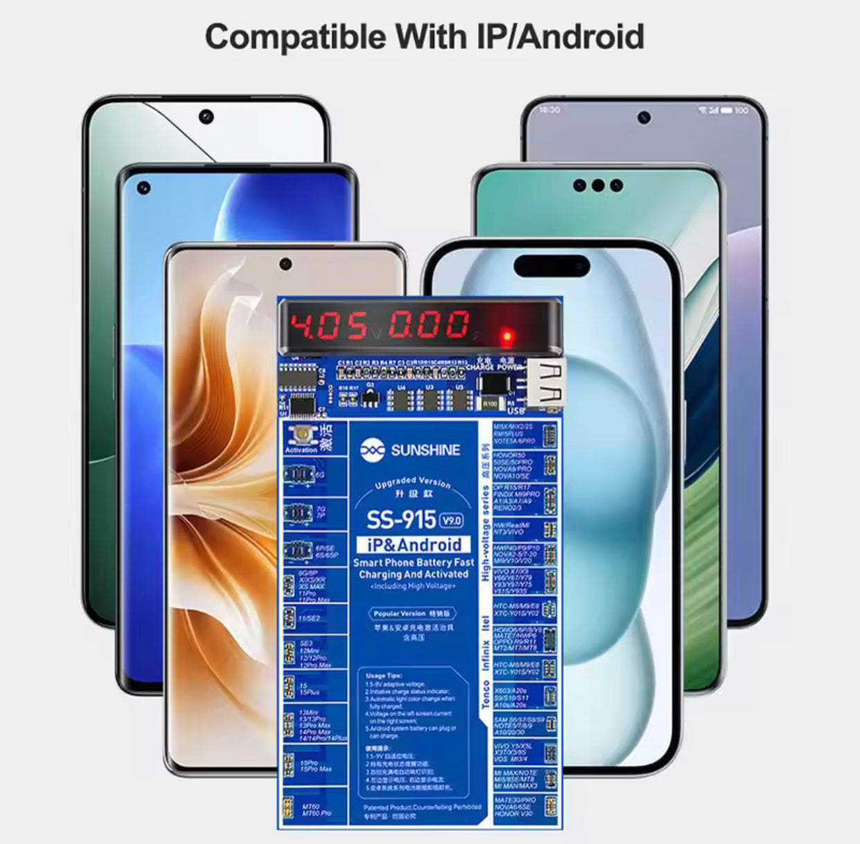 SUNSHINE SS-915 V9.0 Universal Battery Activation Board for IP 6G-15ProMax  Android Fast Charging Testing Activated Panel