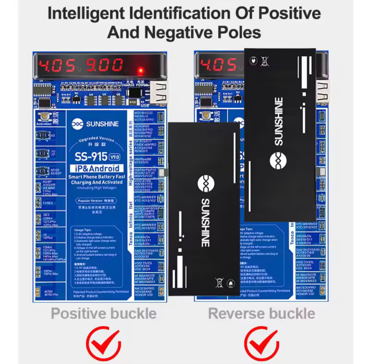 SUNSHINE SS-915 V9.0 Universal Battery Activation Board for IP 6G-15ProMax  Android Fast Charging Testing Activated Panel