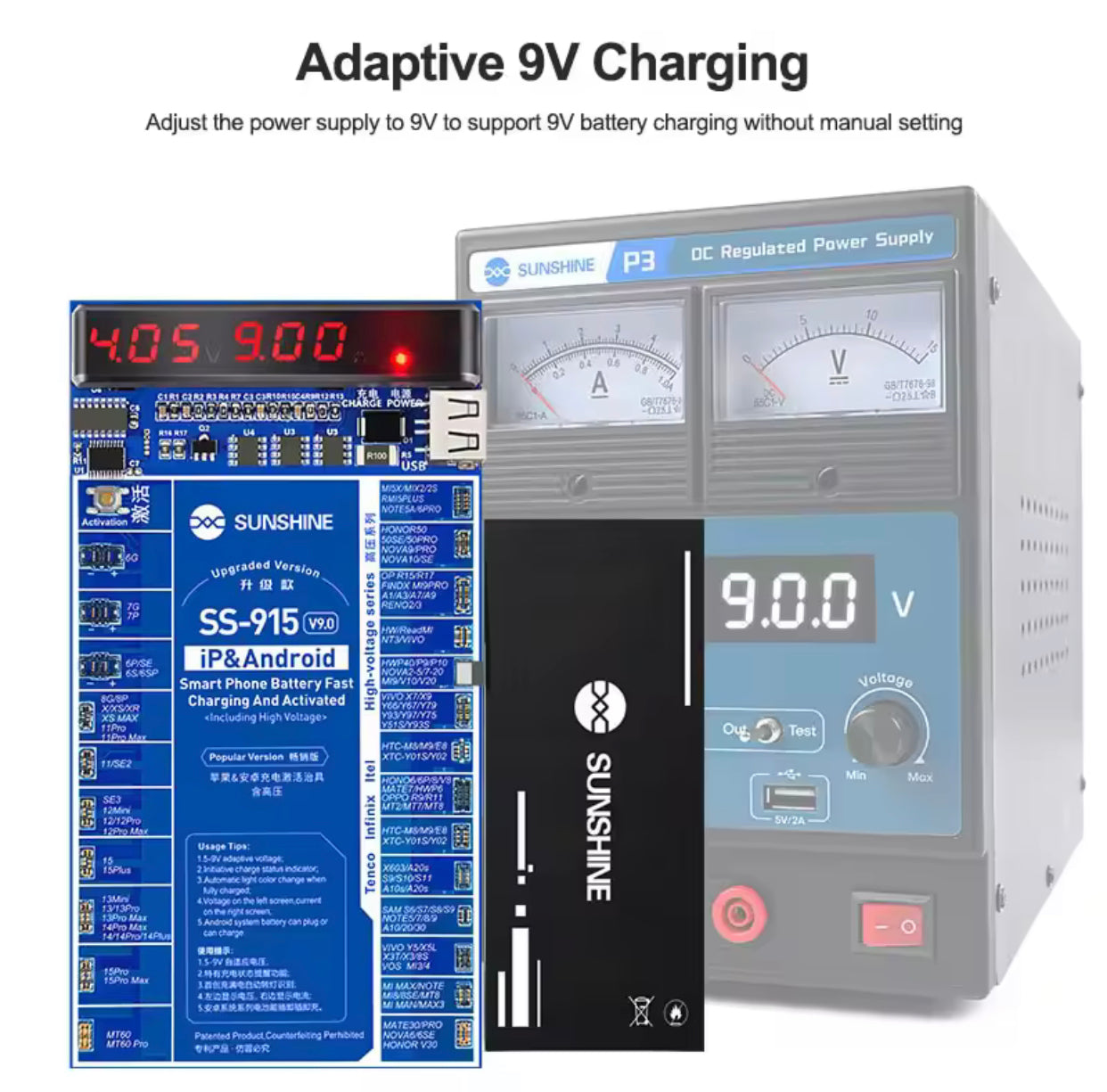 SUNSHINE SS-915 V9.0 Universal Battery Activation Board for IP 6G-15ProMax  Android Fast Charging Testing Activated Panel