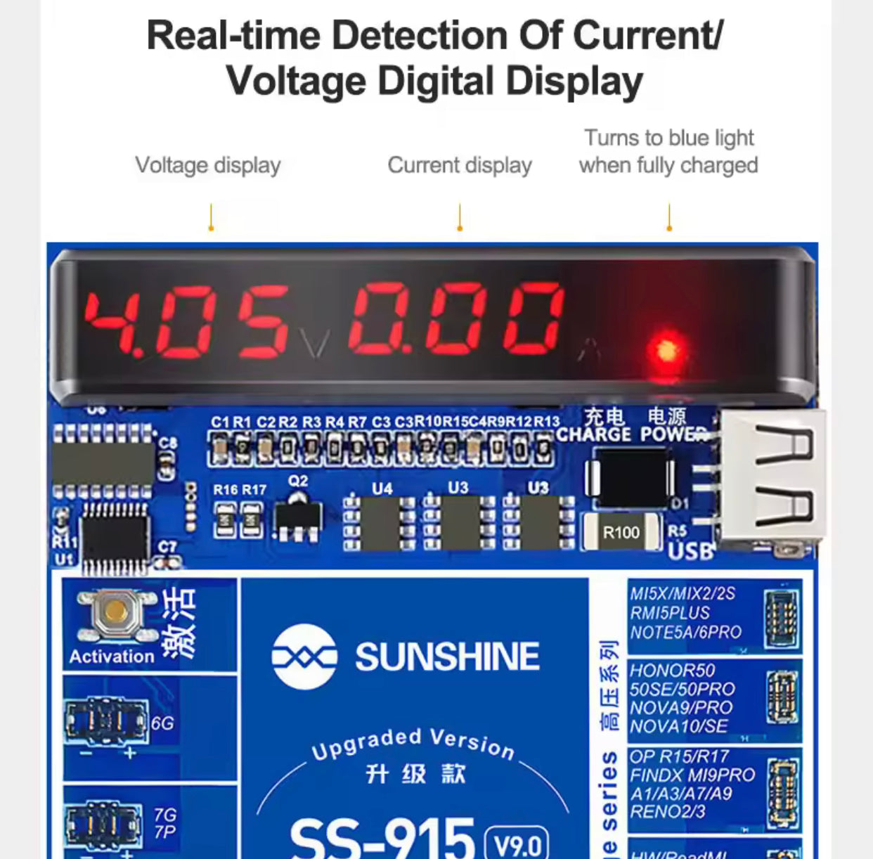 SUNSHINE SS-915 V9.0 Universal Battery Activation Board for IP 6G-15ProMax  Android Fast Charging Testing Activated Panel