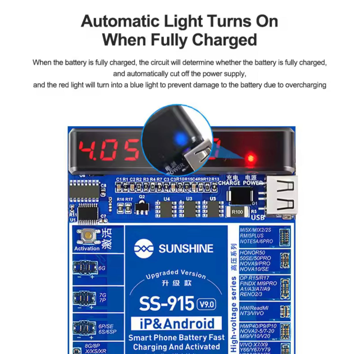 SUNSHINE SS-915 V9.0 Universal Battery Activation Board for IP 6G-15ProMax  Android Fast Charging Testing Activated Panel