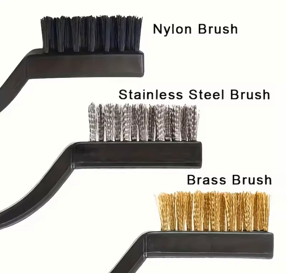 3 Pcs Mini Wire Brush Set Steel Brass Nylon Brush designed for detail cleaning, rust removal, and household or automotive maintenance