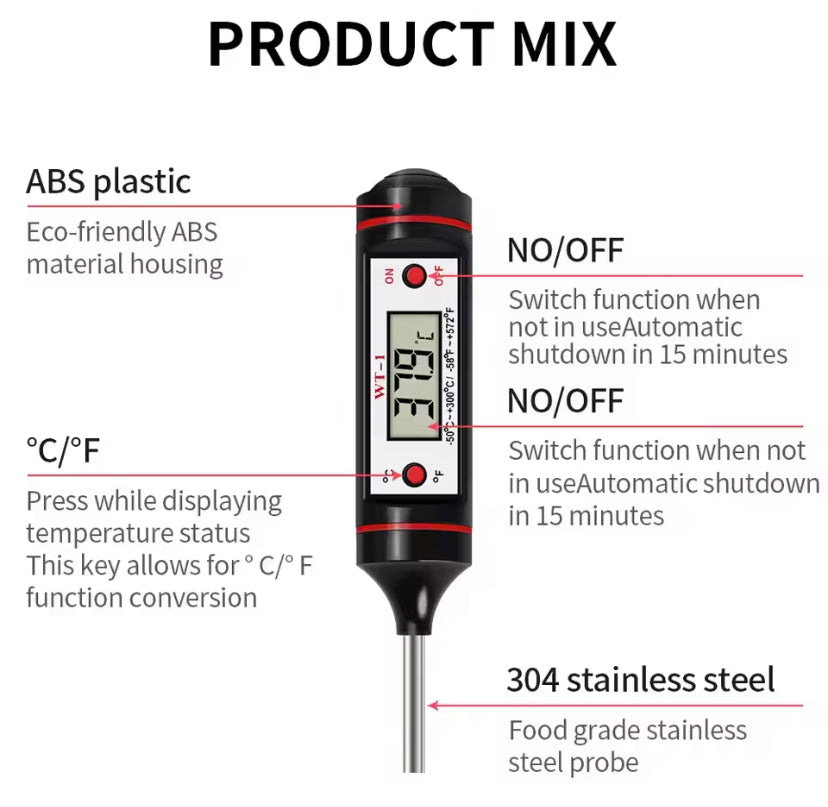 -50-300℃ Digital Food Thermometer For Meat Kitchen Cooking Water Milk Food Probe Temperature Meter BBQ Electronic Oven Tool