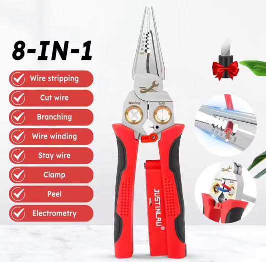 Multifunctional Wire Stripper Electrician Pliers 8-in-1 Stainless Steel Needle-nose Pliers with Electrical Measurement Hand Tool