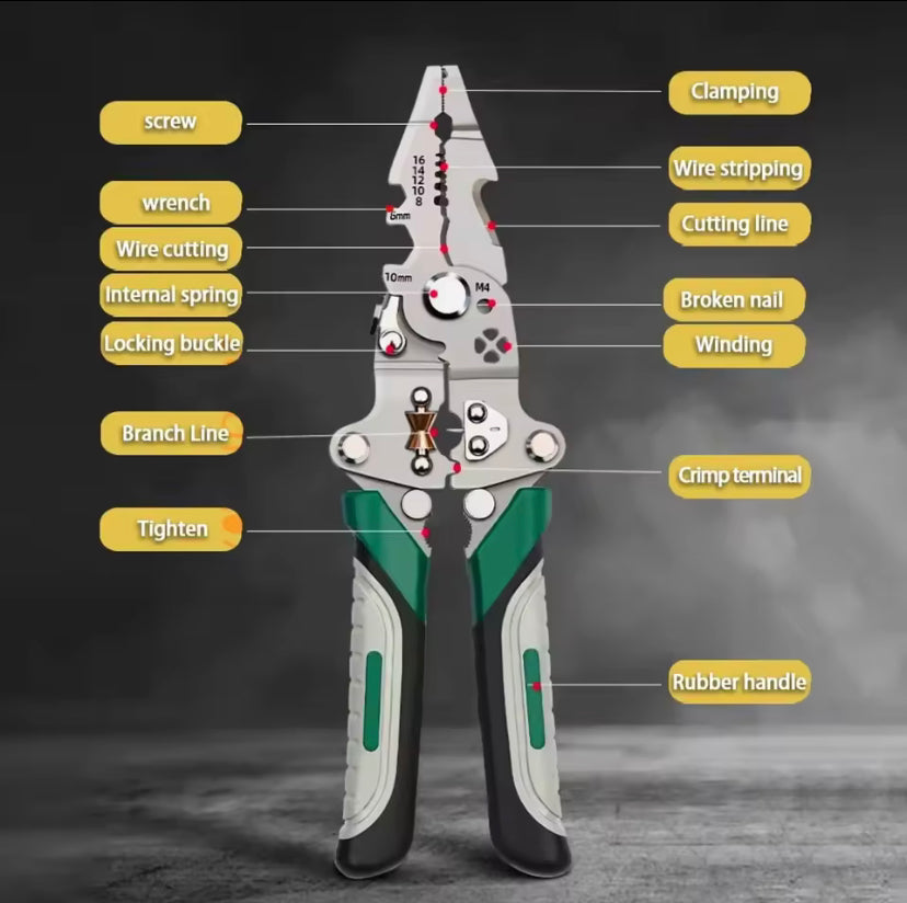 Foldable 18-in-1 Wire Stripping Pliers Crimping Tool - Multifunctional Electrician Pliers, Professional-Grade Electrician Tools | Compact Folding Design for Secure Connections and DIY Projects