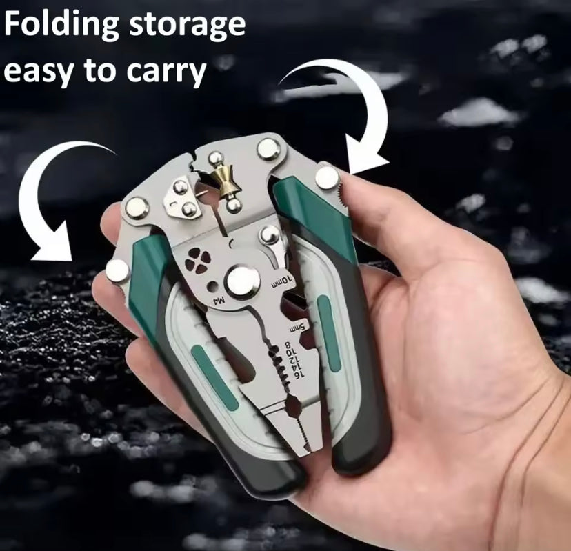 Foldable 18-in-1 Wire Stripping Pliers Crimping Tool - Multifunctional Electrician Pliers, Professional-Grade Electrician Tools | Compact Folding Design for Secure Connections and DIY Projects