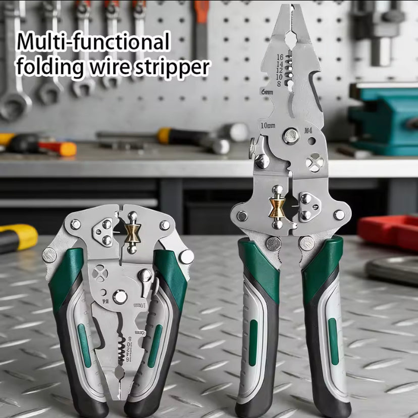 Foldable 18-in-1 Wire Stripping Pliers Crimping Tool - Multifunctional Electrician Pliers, Professional-Grade Electrician Tools | Compact Folding Design for Secure Connections and DIY Projects